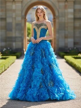 NWT Ragazza Fashion Turquoise Quinceañera BallGown Size 7